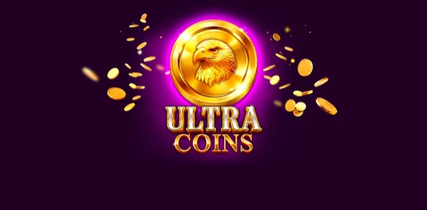 Arte oficial de la tragamonedas Ultra Coins de Red Rake Gaming, con monedas doradas y tema de tesoro