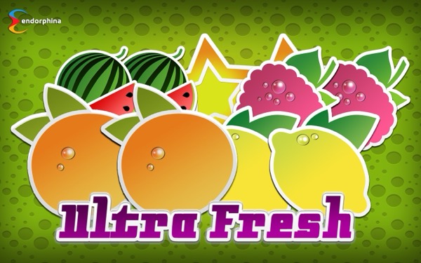 Pantalla de la tragamonedas Ultra Fresh de Endorphina, con símbolos de frutas, estrellas, barras y sietes dobles en una cuadrícula 3x3