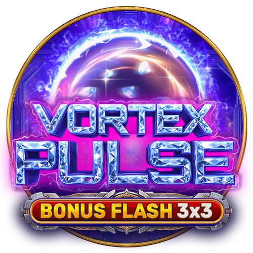 Arte oficial de la tragamonedas Vortex Pulse - Bonus Flash 3x3 de Spinomenal, con tema futurista de energía cósmica