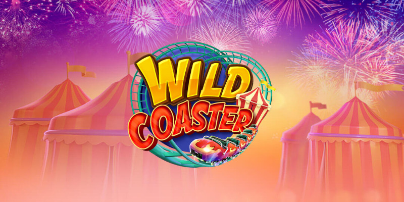 Pantalla de la tragamonedas Wild Coaster de PG Soft, con una montaña rusa de fondo y comodines expansivos en los rodillos superior e inferior