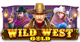 Arte oficial de la tragamonedas Wild West Gold de Pragmatic Play, con sheriff, forajido y escenario de viejo oeste