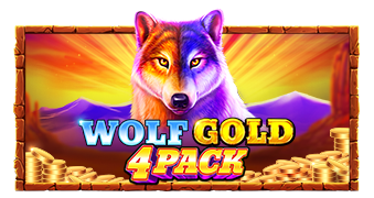 Arte oficial de la tragamonedas Wolf Gold 4 Pack de Pragmatic Play, con cuatro cuadrículas de lobo simultáneas