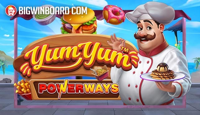 Captura de la tragamonedas Yum Yum Powerways de Pragmatic Play, con un food truck de playa y símbolos de comida callejera