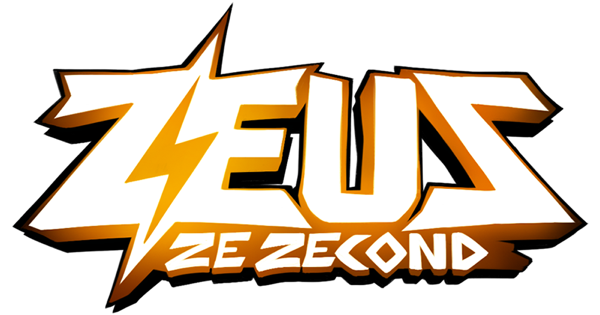 Arte oficial de la tragamonedas Zeus Ze Zecond de Hacksaw Gaming, con Zeus con lentes oscuros en estilo cómic