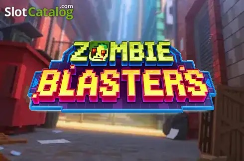 Arte oficial de la tragamonedas Zombie Blasters de PG Soft, con zombis estilo pixel art y efectos de explosión retro
