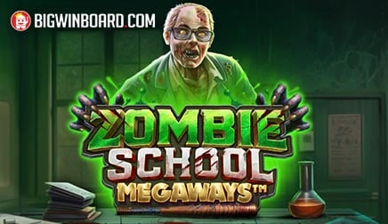 Pantalla de la tragamonedas Zombie School Megaways de Pragmatic Play, con zombis en el comedor de una escuela y la cuadrícula Megaways